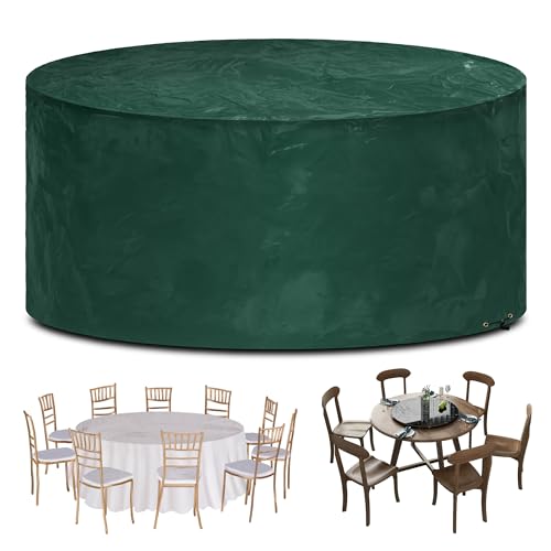 Funshot Gartenmöbel Abdeckung wasserdichte Rund, Ø 300x90cm, Gartentisch Abdeckplane Winddicht, Outdoor-Tischabdeckung für Möbelsets, Schutzhülle Gartenmöbel, Polyethylen, Grün von Funshot