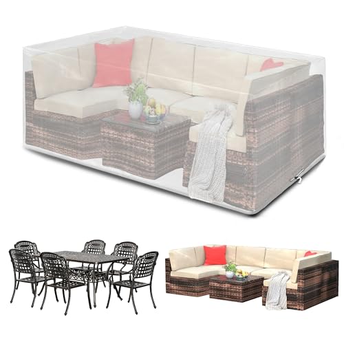 Funshot Gartenmöbel Abdeckungen Wasserdicht, Große Gartenmöbel Abdeckungen 200x160x70cm Rechteckig, Outdoor Tischabdeckungen Möbel Sets Abdeckung Winddicht, Anti-UV, Patio Set Abdeckung, Transparent von Funshot