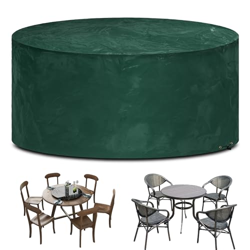 Funshot Gartenmöbel Abdeckung wasserdichte Rund, Ø 230x90cm, Gartentisch Abdeckplane Winddicht, Outdoor-Tischabdeckung für Möbelsets, Schutzhülle Gartenmöbel, Polyethylen, Grün von Funshot