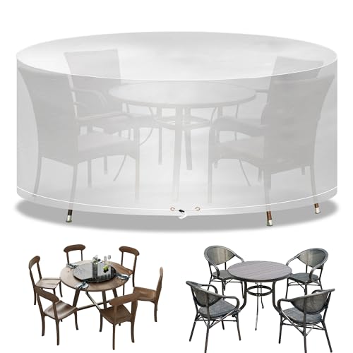 Funshot Gartenmöbelabdeckungen wasserdichte Runde Gartentischabdeckung Ø163x71cm,Transparente Polyethylen Abdeckung für Outdoor-Gartenmöbel, Schutz für Tisch und Stuhl von Funshot