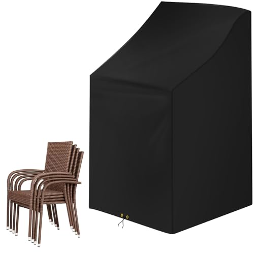 Funshot Gartenstühle Abdeckung Wasserdicht,Schutzhülle für Gartenstühle,Winddicht ,UV-Beständig,Gartenstuhl Abdeckplane für Stapelstühle Hochlehner Reclin Chair Cover (Black-210D, 68x96x110/150cm) von Funshot
