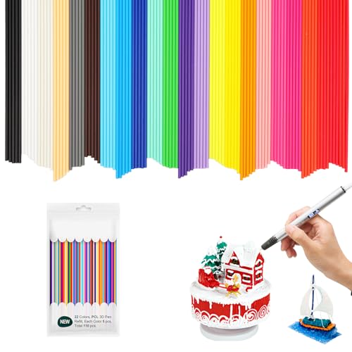 110 Stück 3D Stift Filament PCL, 22 Farben je 15m Druckstift Filament-Nachfüllungen 2.5mm 3D Doodler Stifte Nachfüllpacks- 3D Pen Filament 3D Stift Zubehör Filament 3D Stift Zubehör Materialien Set von Funtery