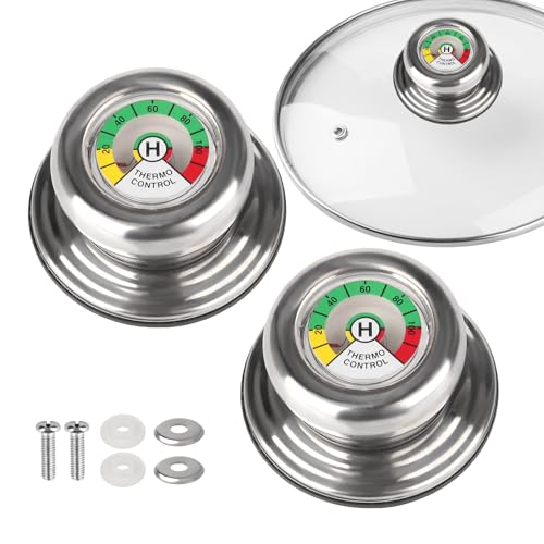 2 Stück Topfdeckelgriff mit Thermometer, kompatibel mit AMC Töpfen und Pfannen Ersatz Topf Griff Thermometer Thermo Deckelknopf Deckelgriff Ersatz für Thermometer Topfdeckelgriff von Funtery