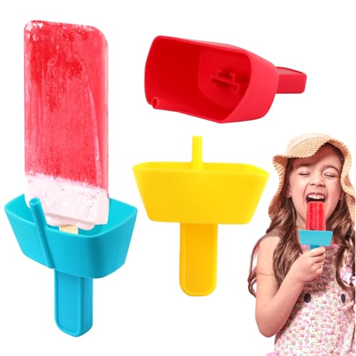 3 Stück Tropffrei Eis am Stiel-Halter für Kinder, Silikon Eis Halter für Kinder,Eis am Stiel-Halter mit Strohhalm Eislutscher Halter Silikon BPA-Freie Popsicle Holder für Kinder Kleinkinder von Funtery