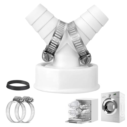 Doppelanschluss für Waschmaschine, 11/2 Zoll waschmaschine abfluss adapter mit 2 Schlauchschelle Abfluss Adapter Y Adapter DN40 von 19-24 mm für Geschirrspüler und Waschmaschine von Funtery