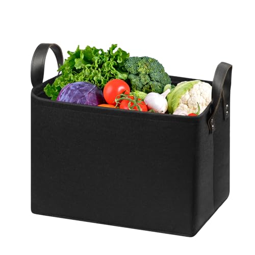 Felt storage basket, 37*27*23CM Filzkorb mit Griffe Aufbewahrungskorb faltbar filz aufbewahrungsbox für Regal Aufbewahrungsbox aus Filz für Kleidung, Handtücher, Accessoires(Schwarz) von Funtery