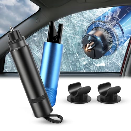 Funtery 2 Stück Safe Pro x Gurtschneider Notfallhammer, 2 In 1 Notfallhammer Auto mit Gurtschneider, Nothammer Auto mit Gurtschneider Tüv, Notfallhammer Auto für Auto und Bus(Schwarz+Blau) von Funtery
