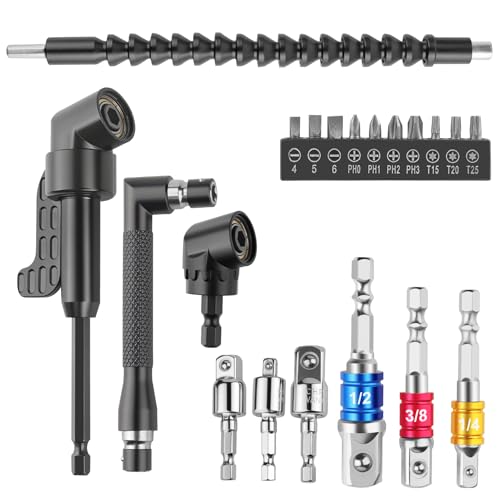 Funtery 20 Stück 105°Winkelschrauber Aufsatz Set, Winkelaufsatz mit Verlängerung, Winkelschrauber mit Sechskantschaft, Winkelaufsatz für Akkuschrauber, Welle Bohrmaschine Bithalter für Bohrmaschinen von Funtery