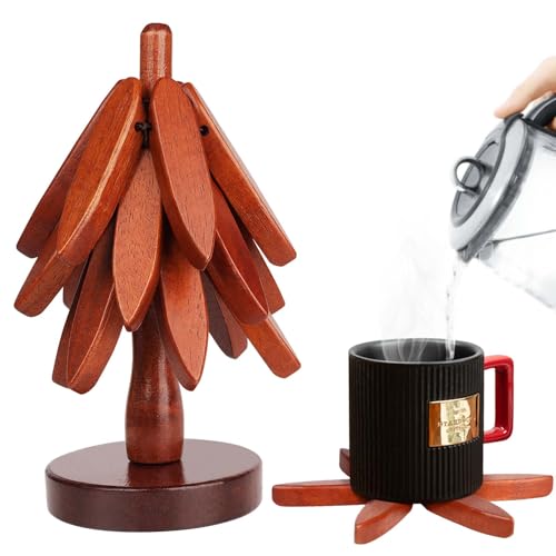 Untersetzer Baum, 3er Set Untersetzer Topf Topfuntersetzer Weihnachtsbaum untersetzer Holz Kreative Faltbare Untersetzer Holz Untersetzer Anti Verbrühungsmatte für Topflappen Küche Home Ornamente von Funtery