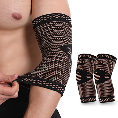 Funthy Professionelle Kupfer Ellenbogenbandage, 2 Stück- Kompression Bandage Ellenbogen für Damen und Herren, Eelbow Support, Hilfreich Tendinitis, Arthritis, Sehnenscheidenentzündung usw-M von Funthy