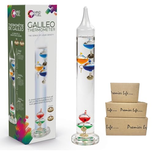 Galileo Thermometer, 28 cm hoch, freistehend, dekorativ, 18 - 26 Grad Celsius, wissenschaftliches Geschenk von Premier Life Store