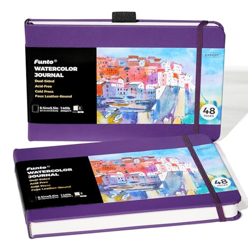Funto Aquarell-Tagebuch, 8,5 x 5,5 Zoll, 2er-Pack, je 48 Seiten, lila Ledereinband, kaltgepresst, innere Papiertasche, Künstlerbedarf für gemischte Medien Funto Aquarell-Tagebuch, 8,5 x 5,5 Zoll, 2er-Pack, je 48 Seiten, lila Ledereinband, kaltgepresst, innere Papiertasche, Künstlerbedarf für gemischte Medien von Funto