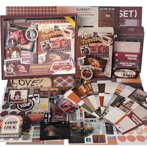 Funto Scrapbooking Kit (116 PCs), Rettungskollektions-Serie-Zeit-Reise, perfekt für Kugel Scrapbooking-Materialien, Planer DIY Arts Craft Collage von Funto