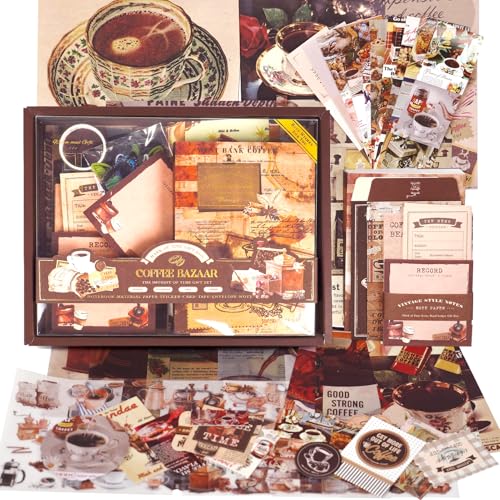 Funto Scrapbooking Kit (122 PCs), Vintage Collection-Café-Markt, perfekt für Kugel Scrapbooking-Materialien, Planer DIY Arts Craft Collage von Funto
