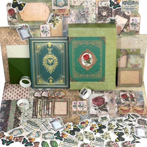 Funto Scrapbooking-Set (185 Teile), Mittelalter Kapitel - Grüner Wald, Perfekt für Bullet Scrapbooking Materialien, Planner DIY Handwerk Collage. von Funto
