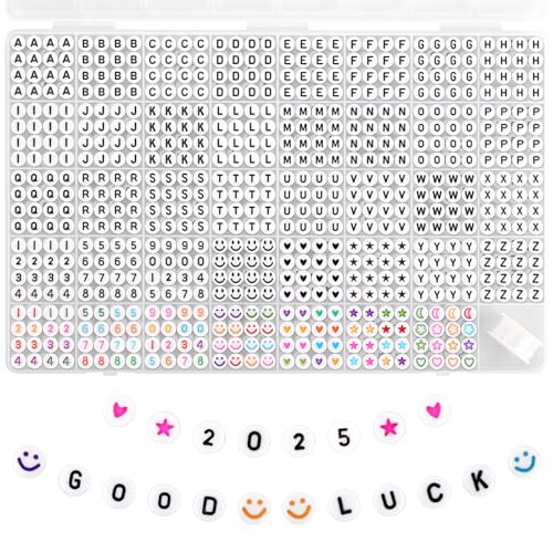 Funtopia 1560 Stück Alphabet Perlen Set, 39 Stile Buchstabenperlen Zahlenperlen zum Auffädeln, DIY Friendship Bracelet Kit Lächeln, Stern, Herz Perlen Selber Machen Set (Runde 4 x 7 mm, 40 Gitter) Funtopia 1560 Stück Alphabet Perlen Set, 39 Stile Buchstabenperlen Zahlenperlen zum Auffädeln, DIY Friendship Bracelet Kit Lächeln, Stern, Herz Perlen Selber Machen Set (Runde 4 x 7 mm, 40 Gitter) von Funtopia