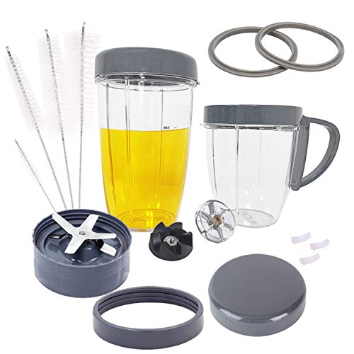 Ersatzteile für NutriBullet, 2 Tassen, Abziehklinge, 2 wiederverschließbare Deckel, 2 Dichtungen, 2 Gänge, 3 Stoßdämpfer-Pads, Deckelring, Deckelring mit Griff & Reinigungsbürste für Nutribullet von Funtuan