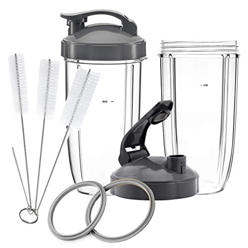 teile für NutriBullet, 2 x 0,9 l groÃŸe Tassen, 2 Klappdeckel, 2 Dichtungen und Reinigungsbürste für NutriBullet 600 W und 900 W (7-teilig) von Funtuan