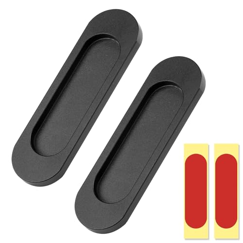 Funver 2 Stück Ovale Schiebetürgriffe, selbstklebend, robuste Aluminiumlegierung, Griffe, ohne Bohren, für Scheunentür, Schrank, Schublade, 30 x 100 mm (schwarz) von Funver