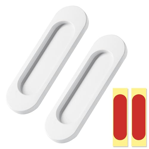 Funver 2 Stück Schiebetürgriffe, oval, selbstklebend, robuste Aluminiumlegierung, Griffe, ohne Bohren, für Scheunentür, Schrank, Schublade, 30 x 100 mm (weiß) von Funver
