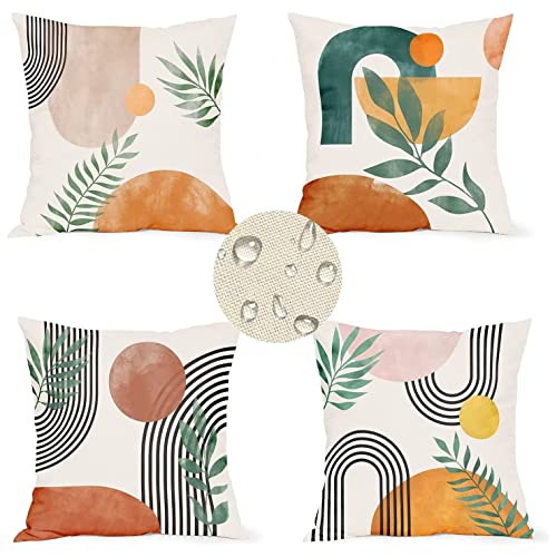 4er Set Kissenbezüge 35x35cm Nordische Moderne Dekorative Kissenbezug mit Unsichtbarer Reißverschluss Wasserdichtes Leinen Kissenhülle Outdoor Kissen for Dekor Wohnzimmer Aesthetic Dekokissen Gifts von Funxer