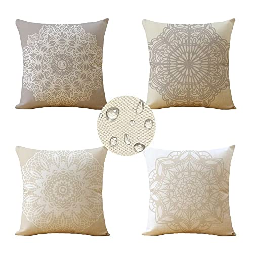 4er Set Kissenbezüge 60x60cm Mandala-Marmor Dekorative Kissenbezug mit Unsichtbarer Reißverschluss Wasserdichtes Leinen Kissenhülle Outdoor Kissen for Dekor Wohnzimmer Aesthetic Dekokissen Gifts von Funxer