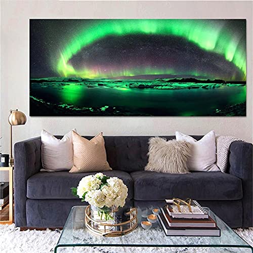 Diamond Painting, Diamant Painting Bilder, Große Größe Diamant Malerei mit Voll Diamond Painting Zubehör, DIY 5D Diamant Gemälde Cross Stickerei, Schlafzimmer Deko Wohnzimmer, Grüne Aurora,50x100 cm von Funxer