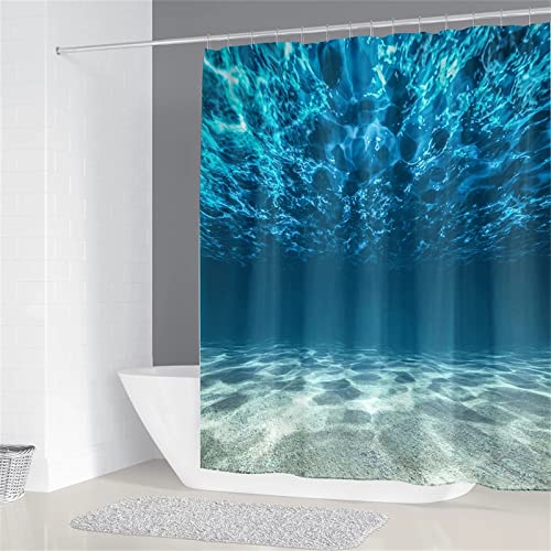 Funxer Duschvorhang 100x180cm,Waschbar 3D Shower Curtains,Anti-Schimmel Wasserabweisend Badevorhang,100 Prozent Polyester Badewanne Vorhang,mit 12 Duschvorhangringen Meeresboden des Blauen Ozeans von Funxer