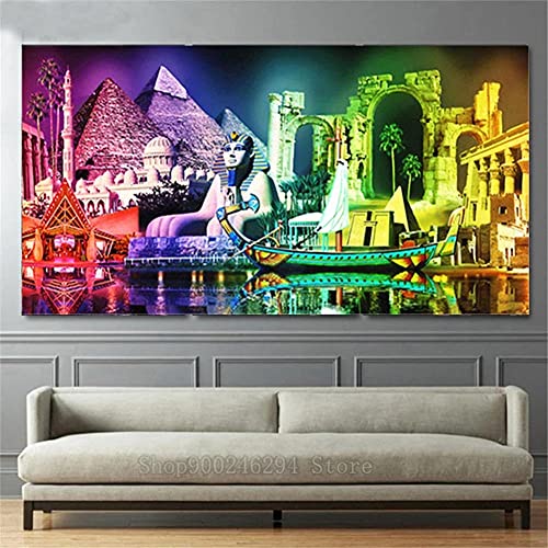 Groß Diamond Painting, DIY 5D Diamant Painting Bilder Ägyptische Pyramiden(2), Diamant Malerei Kits Malen nach Zahlen Erwachsene/Kinder/Mädchen Geschenke Bastel Set, Home Room Decor Gemälde, 50x100 cm von Funxer