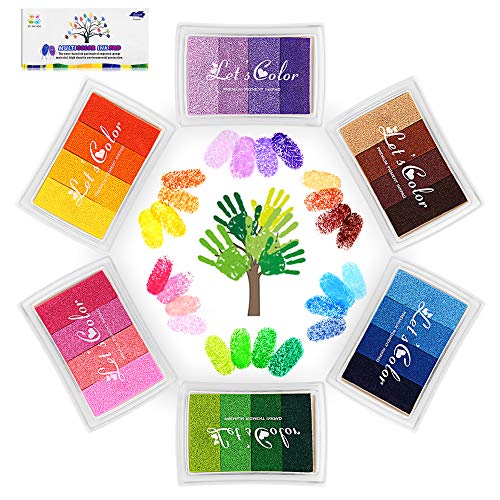 Funxim 24 Farben Stempelkissen Set, Fingerabdruck Stempelkissen Ungiftig Abwaschbar Tinte Stamp Pad für Papier Handwerk Stoff Malerei DIY Geburtstag Geschenk (6 Pack) von Funxim