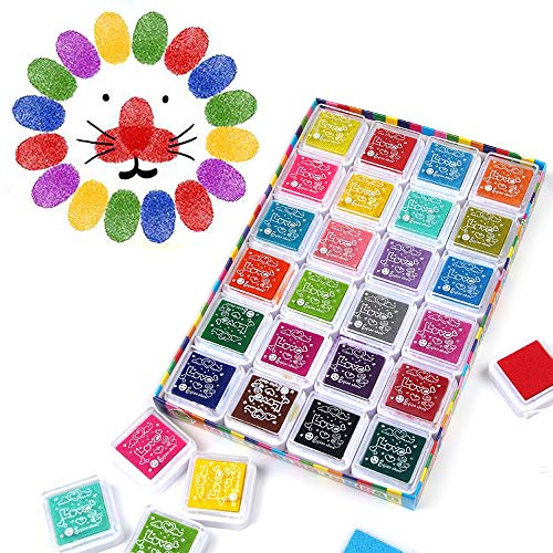 Funxim Stempelkissen Set, Fingerabdruck Stempelkissen Ungiftig Abwaschbar Tinte Stamp Pad für Papier Handwerk Stoff Malerei DIY Geburtstag Geschenk (24 Farben (24 Pack)) von Funxim
