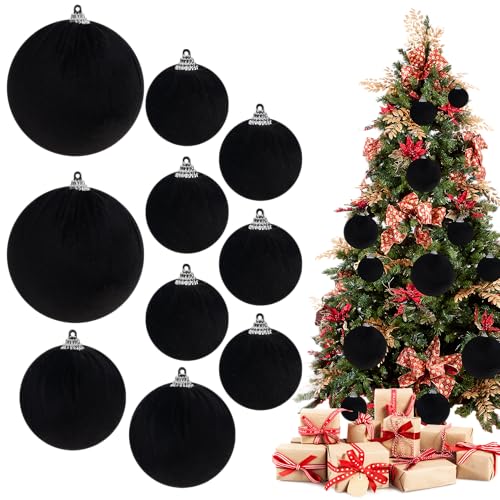 Funzhan 10pcs Samt Hängend Bälle Bruchsicher Verzierung Beflockt Schaumstoff Dekoration gemischt Größe Weinlese Christbaumkugel Veranda Schwarz Funzhan 10pcs Samt Hängend Bälle Bruchsicher Verzierung Beflockt Schaumstoff Dekoration gemischt Größe Weinlese Christbaumkugel Veranda Schwarz von Funzhan