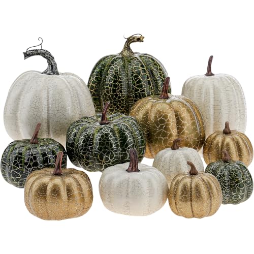 Funzhan 12 Stück Verschiedene Größe Künstliche Kürbisse Erntedank Schaum Kürbisse Herbst Ernte Dekoration Für Halloween Zuhause Küche Tabelle Party zubehör von Funzhan