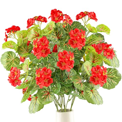 Funzhan 4 Stück Künstliche Greenery Stiel 76 cm mit gefälschten Seide rote Blumen Lange Blätter Zweig Indoor-Dekoration Faux Floral Begonia Blossom Pflanze für Vase Füller Arrangements Home Hochzeit von Funzhan