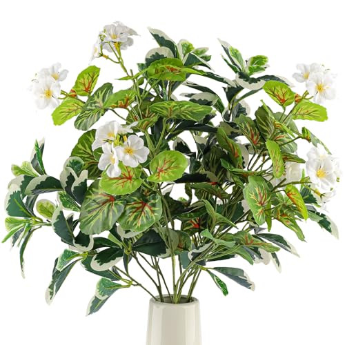 Funzhan 4 Stück Kunstpflanzenzweig mit Blättern 76 cm weiße Seidenblumen Innendekoration lebensechte Kunstpflanze Lange Stiele für den Außenbereich Bauernhaus natürliches Zuhause Festival Ornament von Funzhan