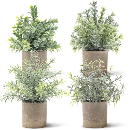 Funzhan 4 Stück Pflanze Eingetopft Dekoration mit Topf Künstliche Grün Rosemary Gefälschte Buchsbaum Anzeige Weihnachten von Funzhan