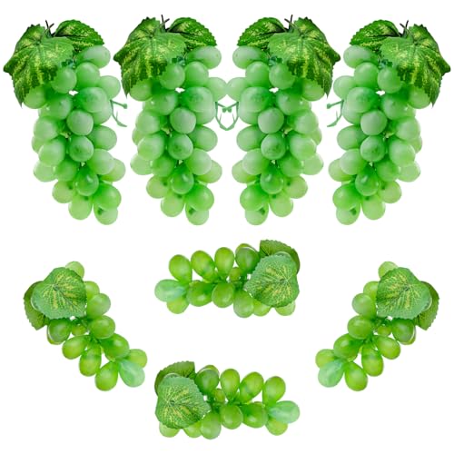 Funzhan 8 Stück künstliche Weintrauben Dekoration Falsche Traubencluster Assortiert Frucht Faux Trauben Gummi Hängend Simulation Mattiert für Küche Reben Girlande Verzierung - Grün von Funzhan