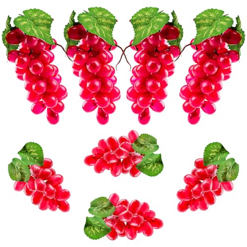 Funzhan 8 Stück künstliche Weintrauben Dekoration Falsche Traubencluster Assortiert Frucht Faux Trauben Gummi Lebensecht Simulation für Küche Partei Kneipe Kabinett Verzierung - Rot von Funzhan