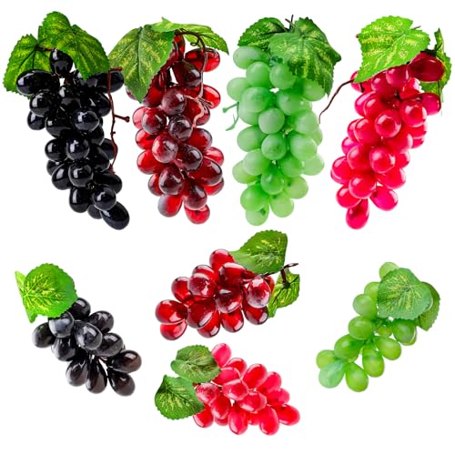 Funzhan 8 Stück künstliche Weintrauben Dekoration Falsche Traubencluster Assortiert Frucht Faux Trauben Gummi Mattiert Mittelstück Startseite Garten Simulation in Schwarz Lila Rot Grün von Funzhan