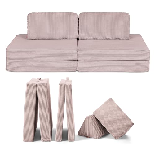 Funzy Mini Spielsofa für Kinder - Unser Mini für kreatives Spielen, Modulare Spielcouch, Waschbarer Bezug, Robust und Langlebig, Oeko-TEX 100 Zertifiziert mit 3 Jahren Garantie, Cord Kirschblüte Rosa von Funzy