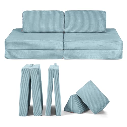 Funzy Mini Spielsofa für Kinder - Unser Mini für kreatives Spielen, Modulare Spielcouch, Waschbarer Bezug, Robust und Langlebig, Oeko-TEX 100 Zertifiziert mit 3 Jahren Garantie, Cord Lagune Blau von Funzy