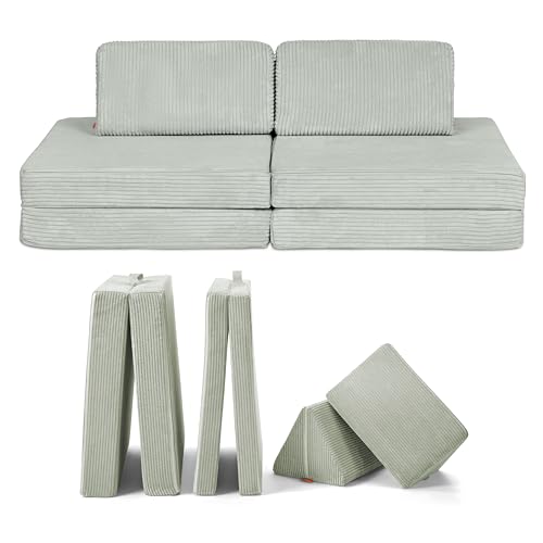Funzy Mini Spielsofa für Kinder - Unser Mini für kreatives Spielen, Modulare Spielcouch, Waschbarer Bezug, Robust und Langlebig, Oeko-TEX 100 Zertifiziert mit 3 Jahren Garantie, Cord Salbei Grün von Funzy