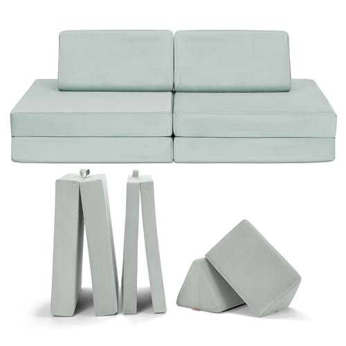 Funzy Mini Spielsofa für Kinder - Unser Mini für kreatives Spielen, Modulare Spielcouch, Waschbarer Bezug, Robust und Langlebig, Oeko-TEX 100 Zertifiziert mit 3 Jahren Garantie, Velour Minz Hellgrün von Funzy