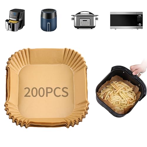 Backpapier für Heißluftfritteuse 200 Stück, Airfryer Backpapier 20 cm Antihaft Ölfest Luftfritteuse Pergamentpapier für Heißluftfritteuse Ofen Mikrowelle von Fuonmka