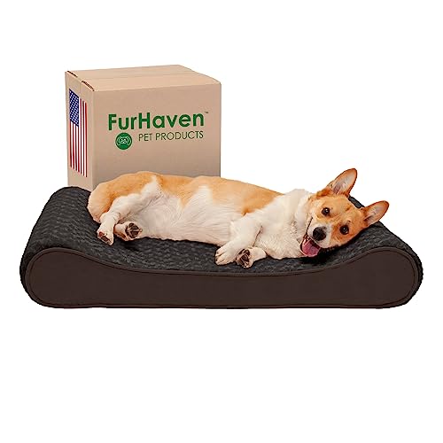 FurHaven Hundebett, Memory-Schaum, sehr Plüsch, Kunstfell und Wildleder, mit abnehmbarem und waschbarem Bezug, groß, Schokoladenbraun von Furhaven