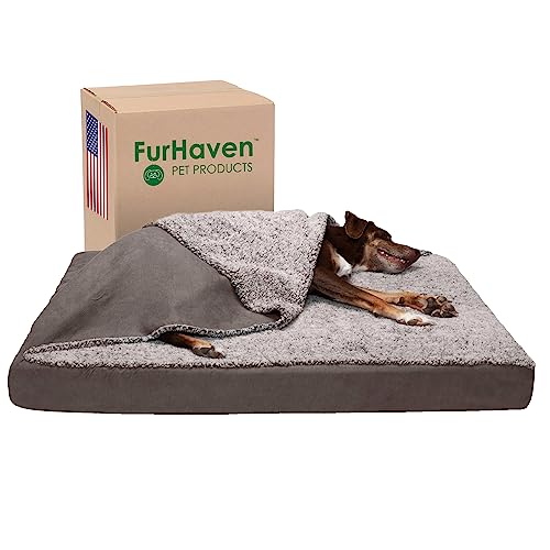 FurHaven XL Kühlgelschaum Hundebett Berber & Wildleder Decke Top Matratze mit abnehmbarem waschbarem Bezug – Grau, Jumbo (X-Large) von FurHaven