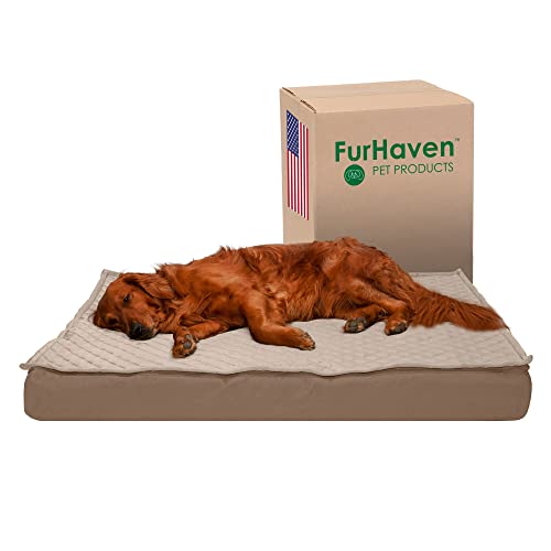 FurHaven XL Orthopädisches Hundebett, wasserabweisend, für drinnen und draußen, Steppdecke, umwandelbare Matratze mit abnehmbarem, waschbarem Bezug, Sand, Jumbo, Größe XL von Furhaven