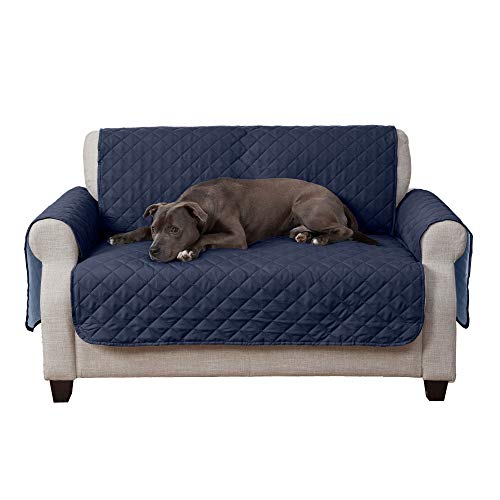 Furhaven Furniture Cover for Dogs and Cats - Water-Resistant Reversible Two-Tone Living Room Furniture Protector, Washable, Navy and Light Blue, Loveseat von FurHaven