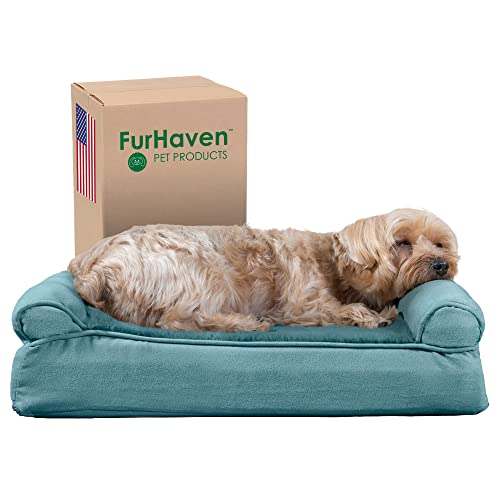 Furhaven Memory Foam Dog Bed for Small Dogs w/Removable Bolsters & Washable Cover, For Dogs Up to 20 lbs - Plush & Suede Sofa - Deep Pool, Small von Furhaven
