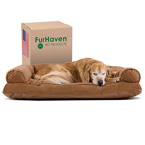 Furhaven XL-Kissen, gesteppt, Sofa-Stil, abnehmbar, waschbar, Braun, Jumbo (Größe XL) von Furhaven